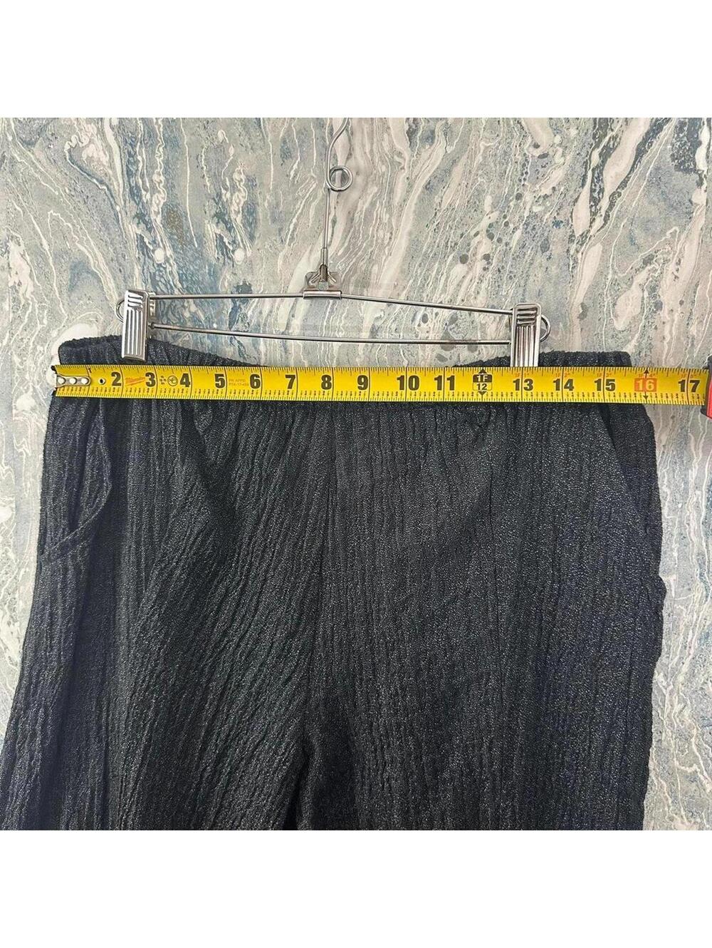 Minimalism Boho Lagenlook Black Wide Leg Textured Pants (1) - Picture 3 of 5